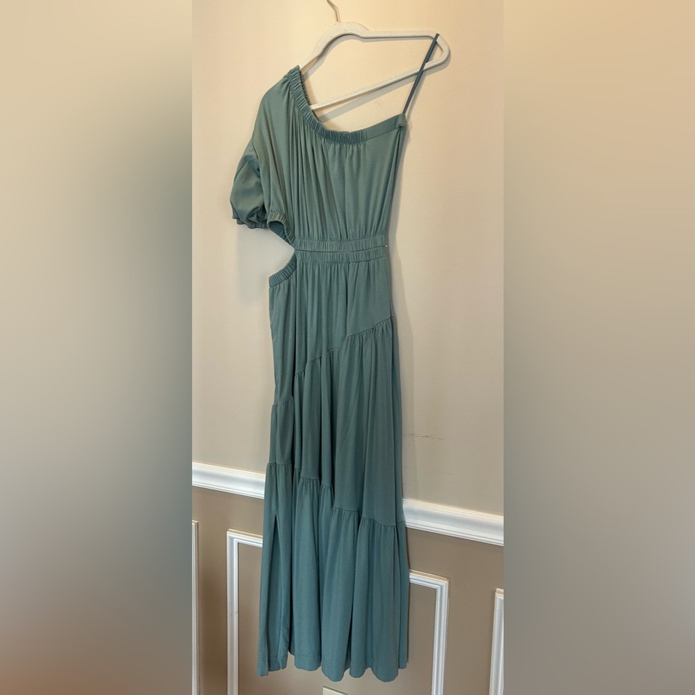 Sea Foam - Cuyana Asymmetrical One-Shoulder Gown - not black.